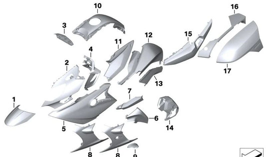 OEM de revestimento lateral direito 46637914824 para BMW Motorrad K 1600 GT, K 1600 GTL. Cor de poeira meteórica. BMW Motorrad original.