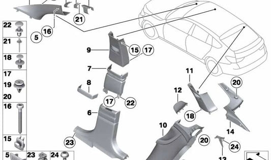 Enrobage en cuir Pilar C inférieur gauche OEM 51437221675 pour BMW F07. BMW d'origine.
