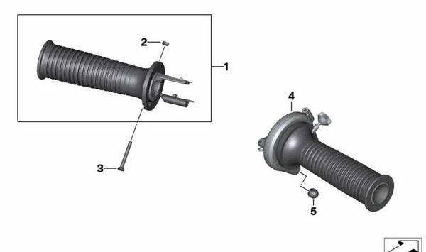 Puño izquierdo (sin calefacción) OEM 61317708229 para BMW Motorrad F 700 GS, F 800 GT, F 800 GS, R 1200 RT, R 900 RT. Repuesto original BMW Motorrad.