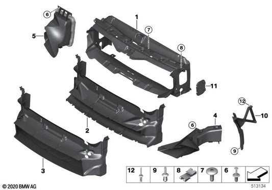 Guia de ar do radiador deslocada (esquerda) para BMW Série 4 F32N, F36N (OEM 51747290613). BMW original