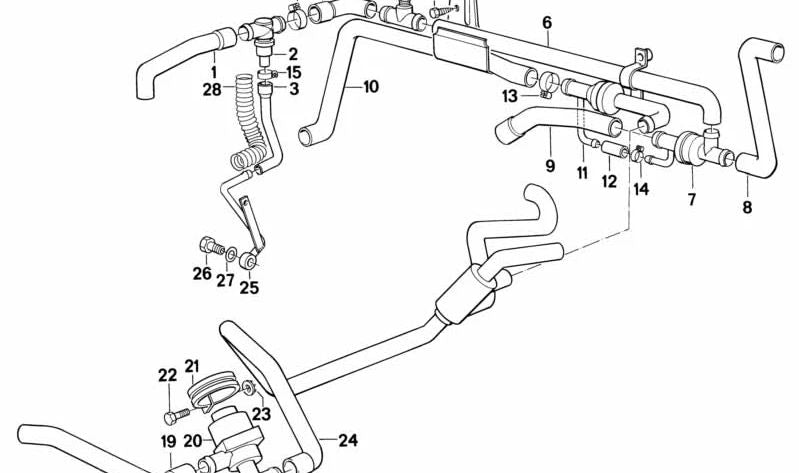 Manguera de refrigerante OEM 64211380026 para BMW E30, E28, E34, E32. Original BMW.