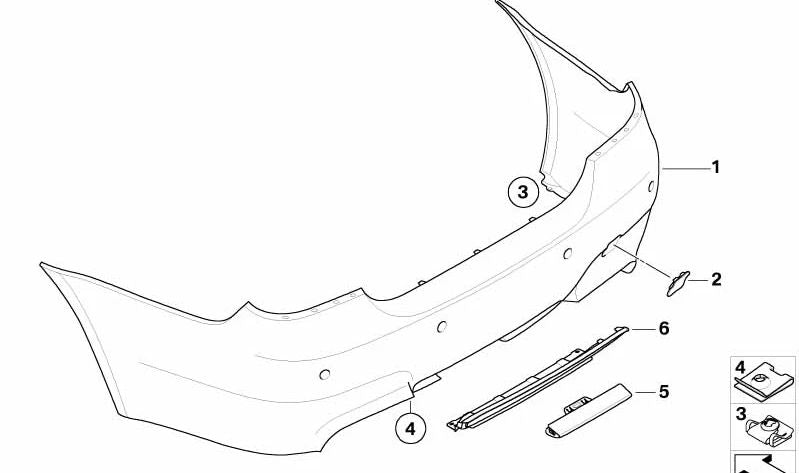 Paragolpes trasero imprimado OEM 51127898158 para BMW E60, E61. Original BMW.