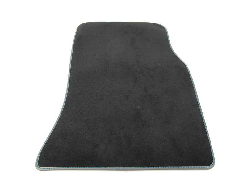 Juego de alfombrillas de moqueta con costura en azul caoba OEM 51477324847 para MINI R56 (Cooper, Cooper S, Cooper D, One) con cambio manual o automático. Original MINI.