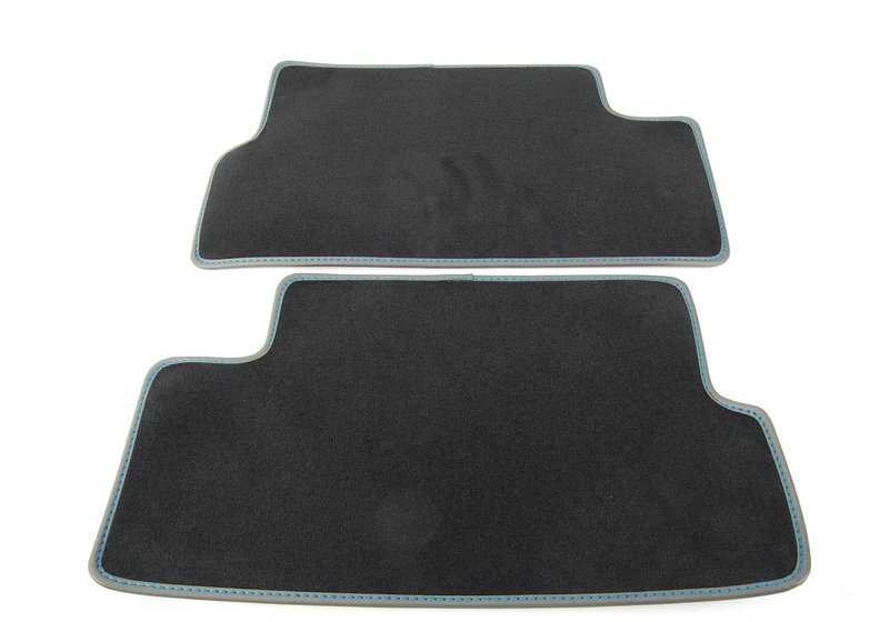 Juego de alfombrillas de moqueta con costura en azul caoba OEM 51477324847 para MINI R56 (Cooper, Cooper S, Cooper D, One) con cambio manual o automático. Original MINI.