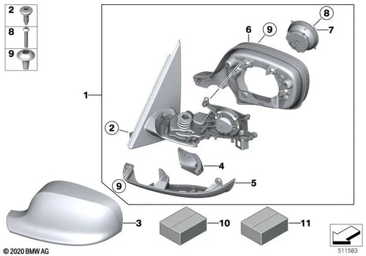 Espelho externo sem vidro aquecido esquerdo para BMW F25 (OEM 51167264119). BMW original.