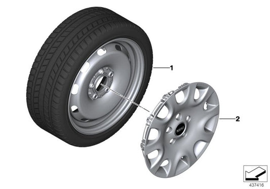 Rueda completa de invierno 175/65 R15 88H con llanta de acero negra OEM 36112460621 para MINI F55, F56, F57, Cooper, One, Cabrio… y más. Original MINI.