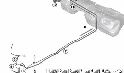 OEM rear feed fuel pipe 16127351131 for BMW F20, F21, F22, F23. Original BMW.