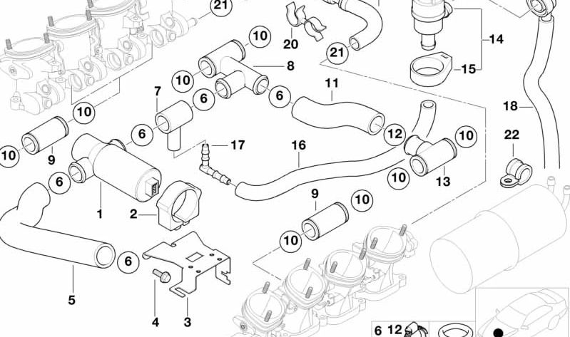 Supporto per tubi per BMW E65, E66, F01, F02, E83, E52 (OEM 13531720219). BMW originale.
