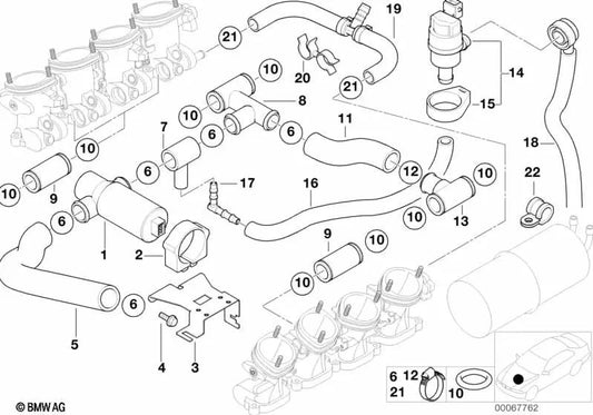Distribuidor de aire adicional OEM 13411406360 para BMW Serie 5 E39 M5, Z8 E52. Original BMW.