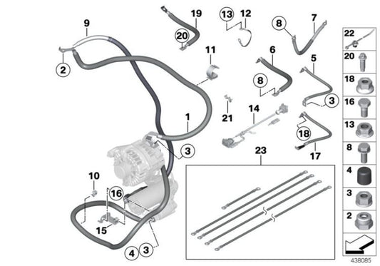 Cable alternador arranque B+ OEM 12428515494 para BMW F07, F10, F11, F06, F12, F13, F01, F02... y más. Original BMW.