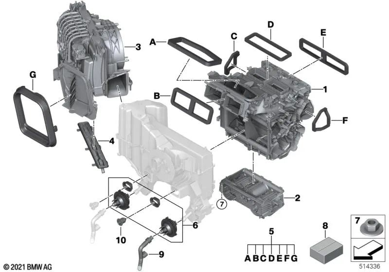 Blower housing for BMW i, I20 (OEM 64115A05C25). Original BMW