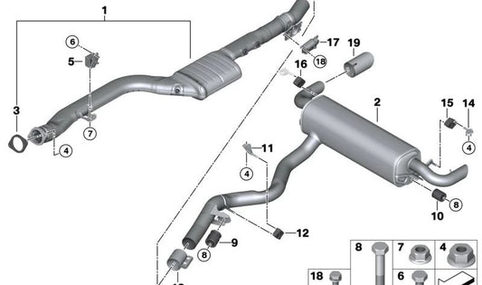 Junta plana de escape OEM 18308584100 para BMW Serie 3 F30, F31, F34 (modelos 330d y 330d xDrive con motor N57T). Original BMW.