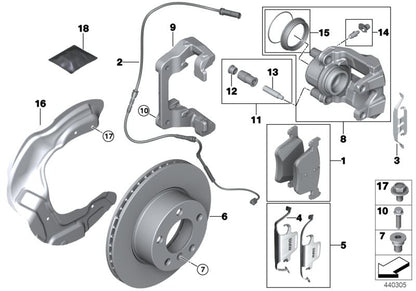 Juego de clips de retención para pinzas de freno OEM 34112359854 con logo BMW para BMW F20, F21, F22, F23, F30, F31, F32, F33, F36. Delantero y trasero. Original BMW.