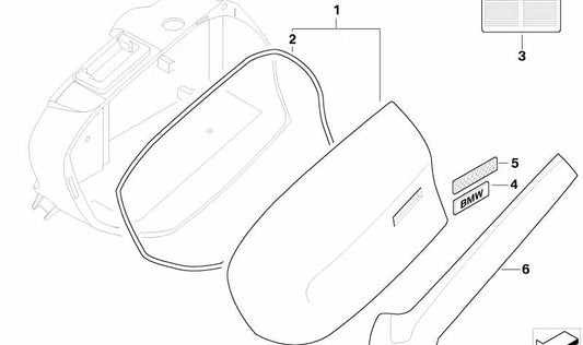 Tampa lateral esquerda com etiqueta de tag cor Thunder-Grey OEM 46547715671 para motocicletas BMW R 1200 RT, R 900 RT (K26). BMW Motorrad original.