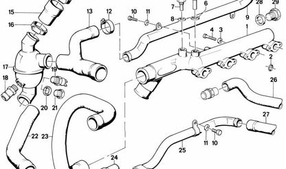 Conector de agua OEM 11531309756 para BMW E30. Pieza del sistema de refrigeración (termostato/conducción de agua). Original BMW.