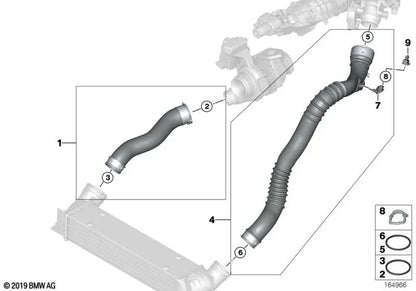 Charge air pipe for BMW E60N, E61N (OEM 11617803747). Original BMW.