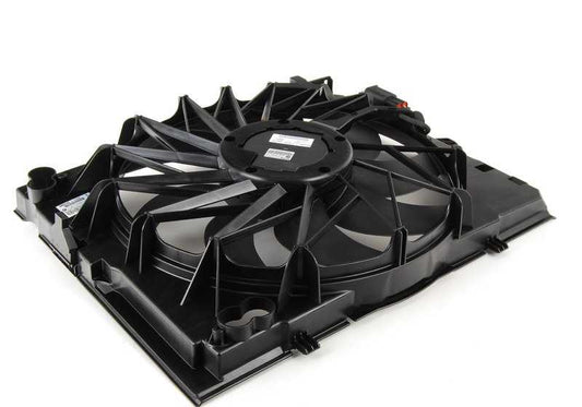 Complete fan with OEM housing 17427534911 for BMW E60, E61, E63, E64 (540i, 550i - N62). Compatible with manual and automatic change. Original BMW.