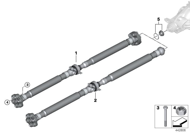Árbol de transmisión trasero OEM 26108672050 para BMW Serie 7 G11 740i (2015-2019) automático. Original BMW.