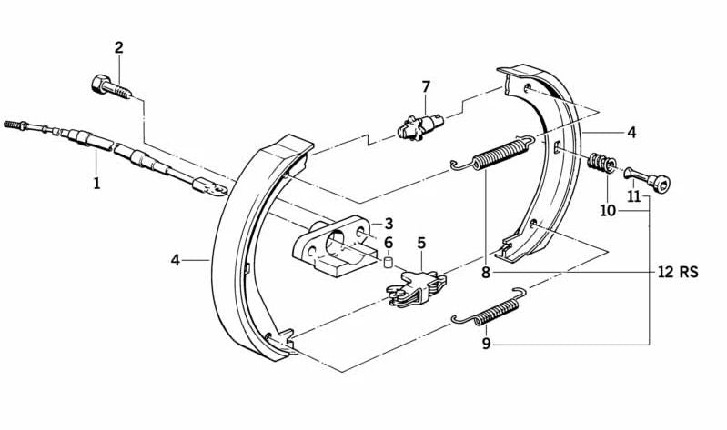 Muelle de retorno freno de mano OEM 34411151641 para BMW E24 (628CSi, 635CSi) y E23 (modelos compatibles). Original BMW.