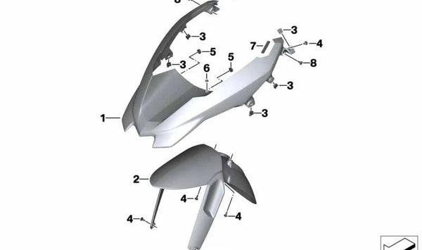 Guardabarros delantero OEM 46618532312 para BMW Motorrad R1200GS (K25), R1200GS Adventure (K25), R1200R (K27). Original BMW Motorrad.