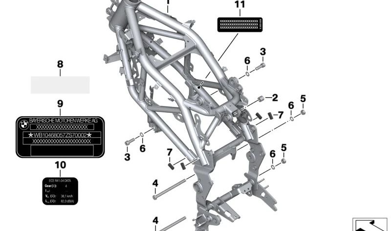 Chassi frontal sem Vin OEM 46519480423 para BMW Motorrad G 310 GS (K02) 2017-2020. BMW Motorrad original.