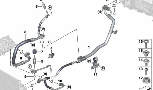 Tubo di aspirazione evaporador-Compressor OEM 64539303468 per BMW G30, G31, G11, G12. BMW originale.