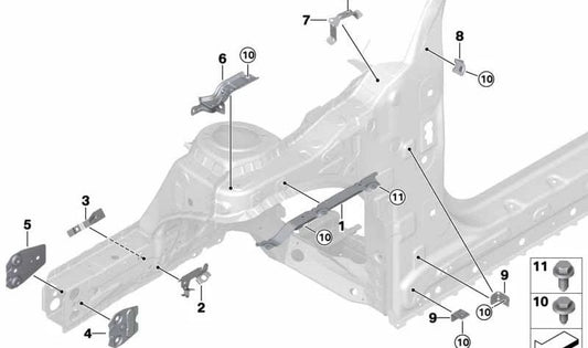 Soporte del perno de masa OEM 41007430081 para BMW F45, F45N y MINI F60, F60N. Original BMW y MINI.