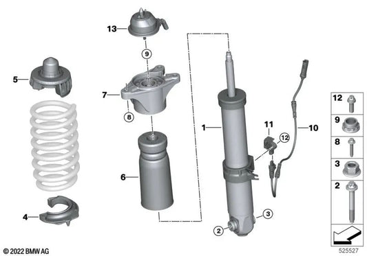 Rear left EDC shock absorber for BMW G87, G80, G81 (OEM 33508091383). Original BMW.