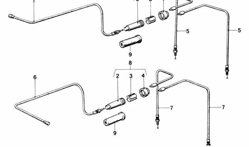 Cable del acelerador OEM 32731242128 para BMW E30, E28, E34, E24, E23. Longitud 675mm. Compatible con varios modelos clásicos. Recambio original BMW.