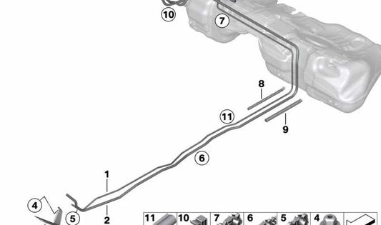 Tubo de ventilación de combustible OEM 16127269995 para BMW F22, F23, F87, F87N. Pieza original BMW.