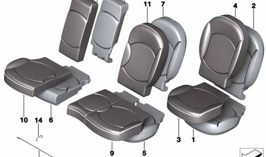 Coprisedile sinistro in pelle T9E1 CARBON OEM 52209808816 per MINI Countryman R60 (01/2010 - 10/2016). MINI originale.