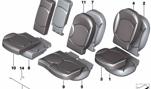Funda de asiento de cuero izquierda beige OEM 52209809219 para MINI Countryman R60 (2010–2016). Original MINI.