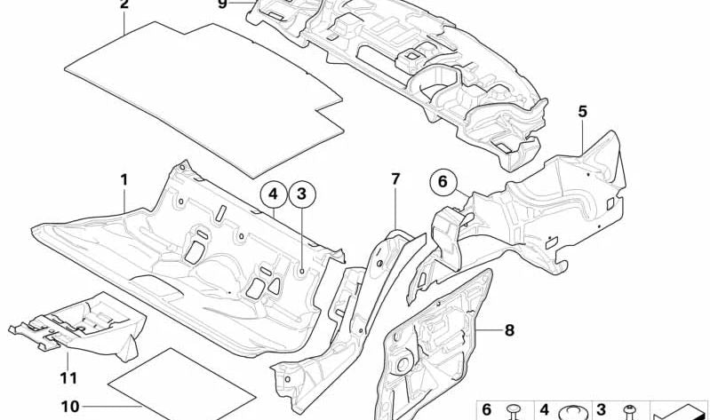Aislante acústico maletero izquierdo OEM 51487122409 para BMW E92. Original BMW.