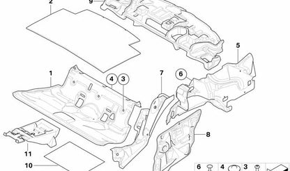 Aislamiento acústico para BMW Serie 3 E90, E91 (OEM 51487161456). Original BMW