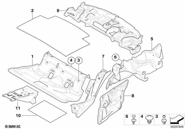 Aislamiento Acústico del Suelo Trasero para BMW Serie 3 E92, E92N (OEM 51487153603). Original BMW