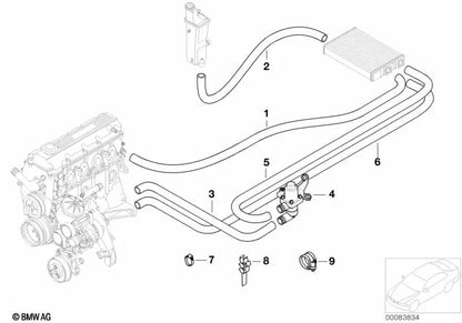 Tubo de entrada del motor al radiador para BMW E46 (OEM 64218377781). Original BMW