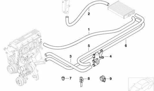 Riscaldamento del tubo di ritorno OEM 64218377782 per BMW E46 {316CI, 316ia, 316i}. Compatibile con motori M43. BMW originale.