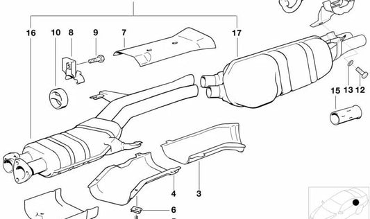 Sistema de escape OEM 18121178263 para BMW E28 y E24. Recambio original BMW.