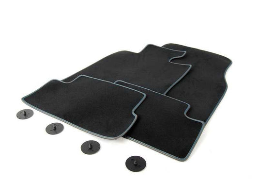 Juego de alfombrillas de moqueta con costura en azul caoba OEM 51477324847 para MINI R56 (Cooper, Cooper S, Cooper D, One) con cambio manual o automático. Original MINI.