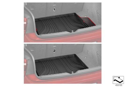 Alfombrilla de maletero rígida negro OEM 51472361659 para BMW Serie 2 F46 con tercera fila (modelos 214d, 216d) 2015-2022. Original BMW.