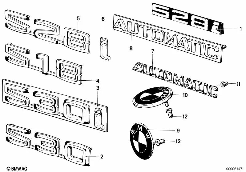 Emblem for BMW 3 Series E21, 5 Series E12, 7 Series E23 (OEM 51145480181). Genuine BMW.
