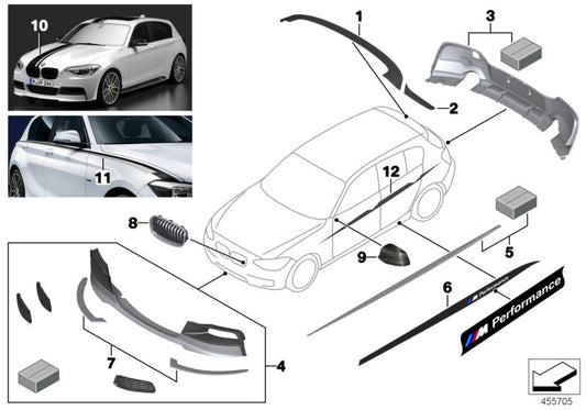 Parrilla frontal negra brillante M Performance OEM 51712240773 para BMW F20, F21 (todos los modelos compatibles sin Night Vision S6UKA). Original BMW.