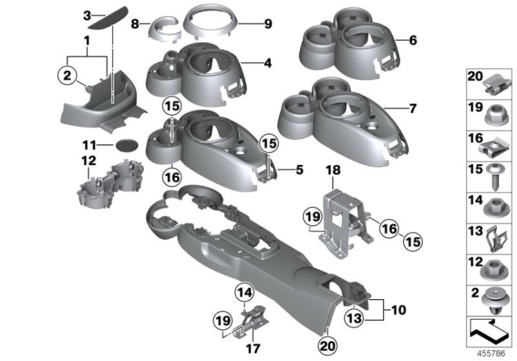 Consola central OEM 51169811328 para MINI Countryman R60, Paceman R61. Original MINI.