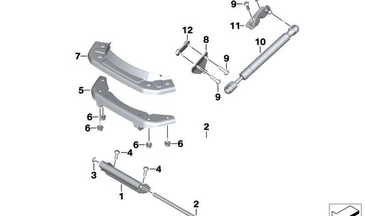 Soporte para amortiguador de gas OEM 52538558562 para BMW Motorrad C 400 GT (CK08: 2018-2024, 0S01/0S03: desde 2024) y C 400 X (CK09: 2018-2024, 0S11: desde 2024). Original BMW Motorrad.