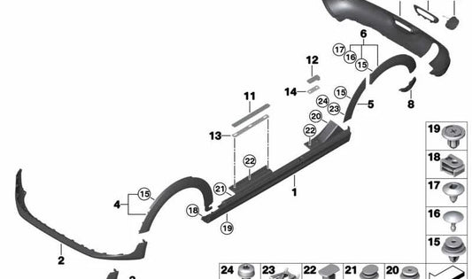 Embellecedor de entrada delantero OEM 51777453185 para MINI F55, F56, F57... y más. Original MINI.