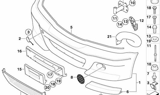 Rechte aerodynamische Ecke 51117841798 für BMW E46. Originalstück der vorderen Stoßstange M. Original BMW.