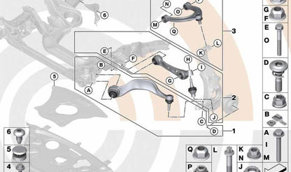 Kit de reparación brazo de suspensión delantero izquierdo OEM 31122450835 para BMW F10, F11, F06, F12, F13. Original BMW.