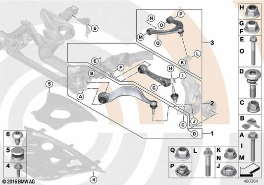 Right lower suspension arm repair kit for BMW F10, F11, F06, F12, F13, F01N, F02N (OEM 31122450836). Original BMW.
