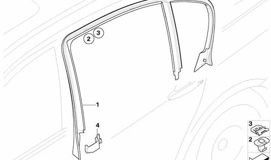 Rear Left Door Window Frame Cover for BMW E90, E90N (OEM 51347120801). Original BMW.