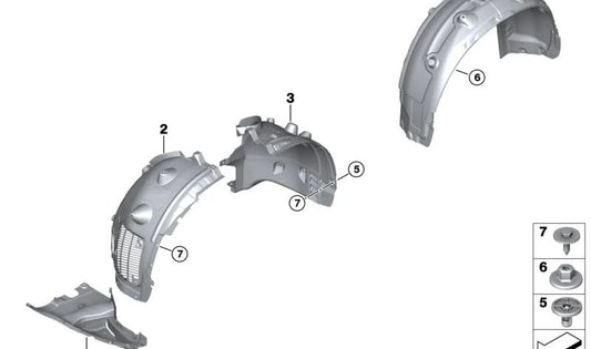 Lower right fender cover for BMW X6 F96 (OEM 51718077672). Original BMW.